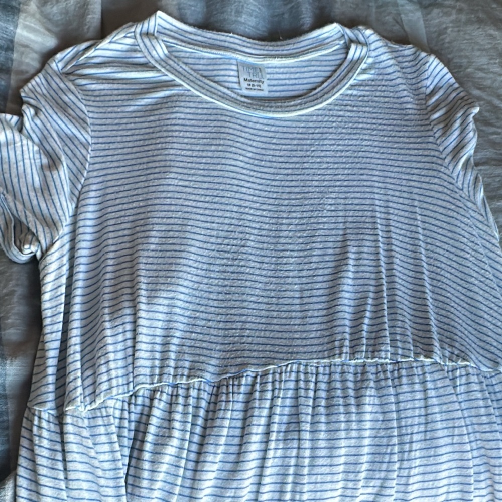 Time and Tru Blue and White Striped Short Sleeve Top